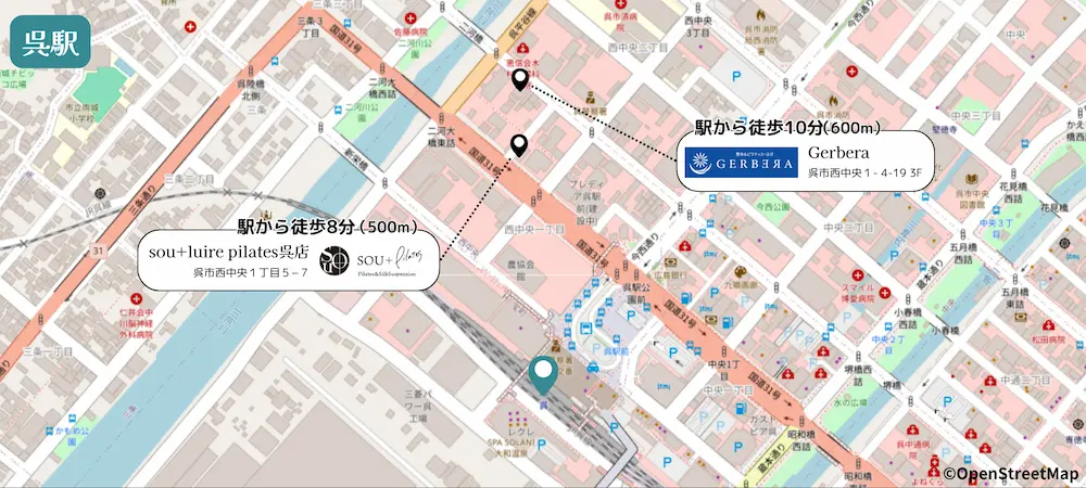 呉駅から徒歩10分以内のスタジオマップ