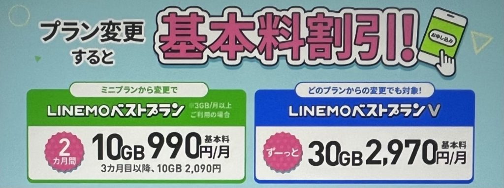 プラン変更で月額基本料2カ月間割引キャンペーン