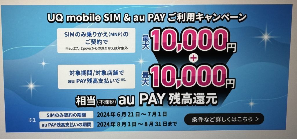 UQモバイル 2万円分の還元キャンペーン