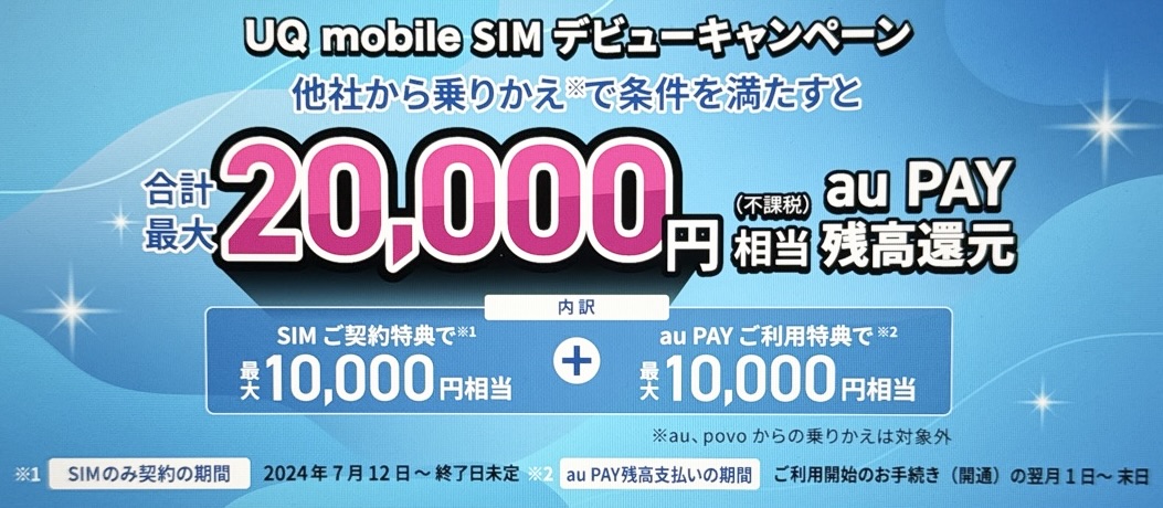 UQモバイル 2万円相当還元キャンペーン
