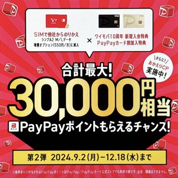 【公式店】ワイモバSIM契約キャンペーン！最大30,000PayPayポイント還元