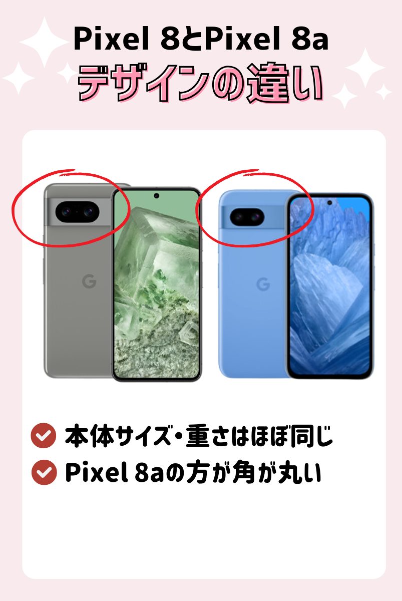 Pixel 8とPixel 8aのデザインの違い