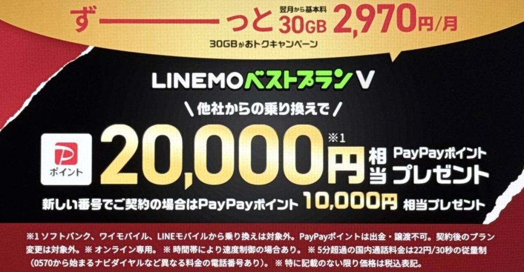 LINEMOベストプランVに乗り換えで最大20,000円相当の還元