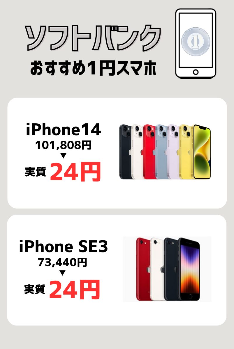 ソフトバンクの一括1円スマホ・月々1円スマホ