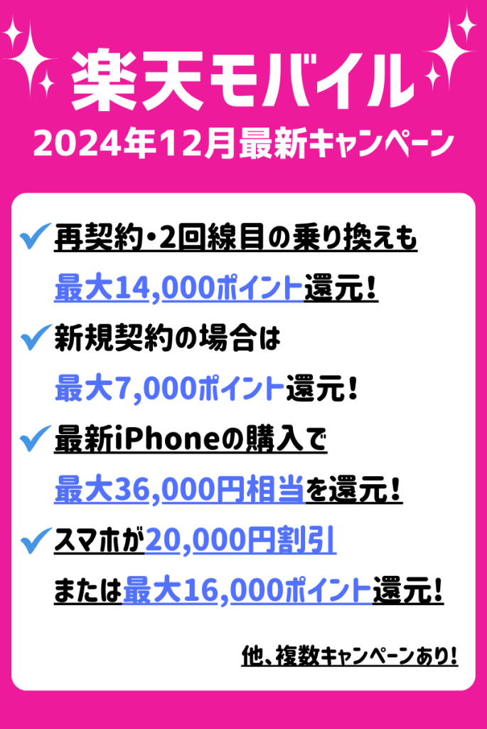 楽天モバイルのキャンペーンまとめ｜パターン別に紹介【2024年12月】