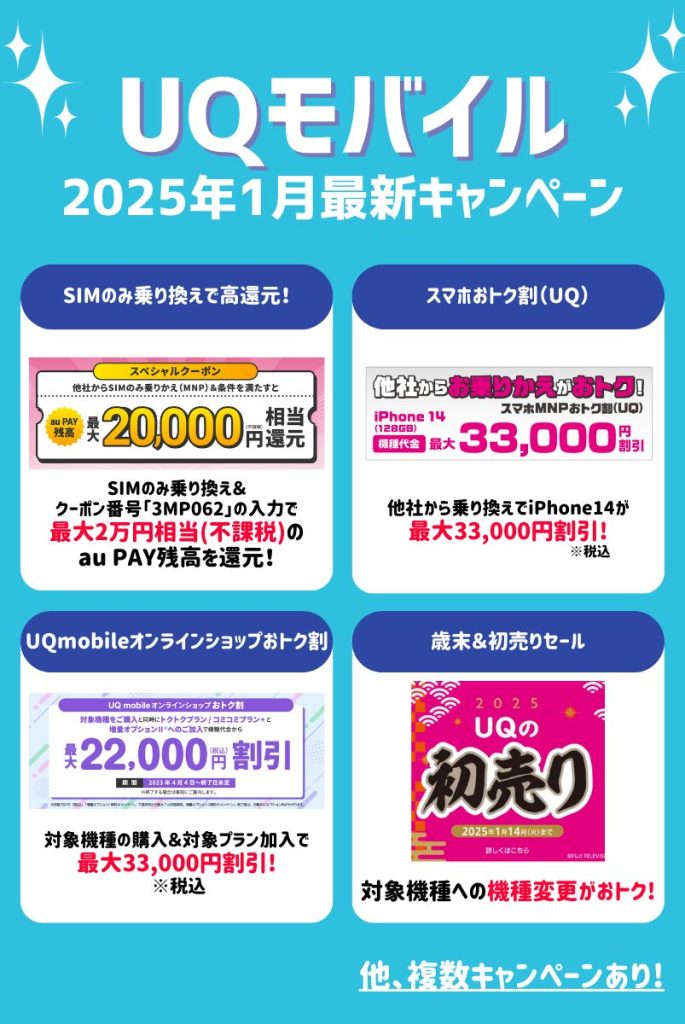 【2025年1月】UQモバイルのキャンペーン情報！乗り換え・機種変更・新規契約