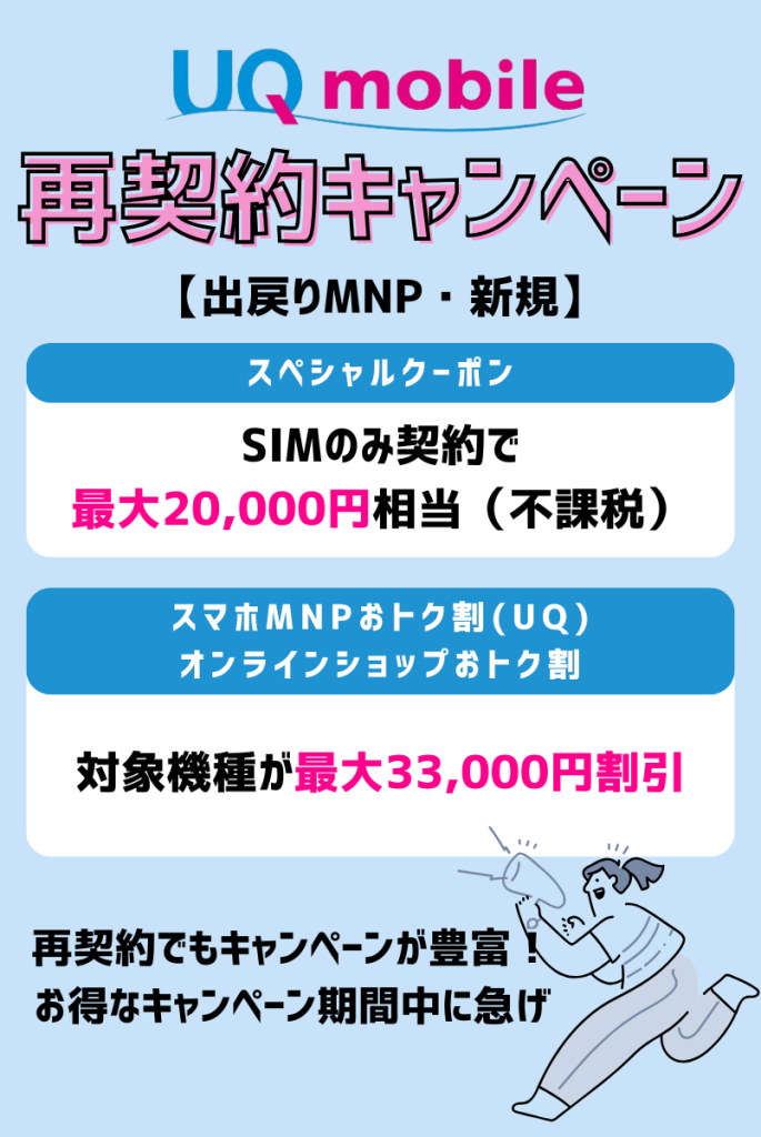 【2025年1月】UQモバイルで再契約時に使えるキャンペーン一覧