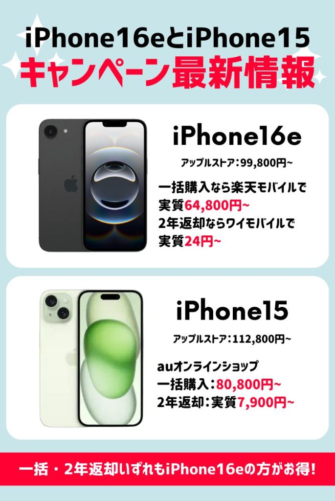 【2025年5月】iPhone16e・iPhone15キャンペーン情報