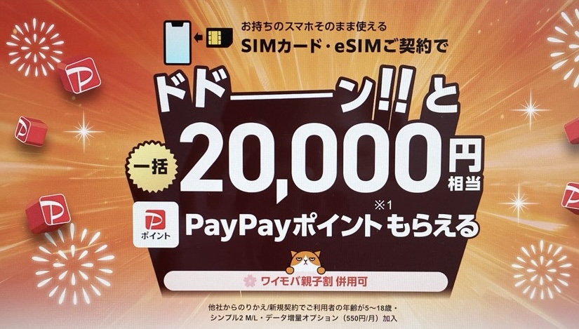 ワイモバイルヤフー店20,000円相当PayPayポイント還元キャンペーン