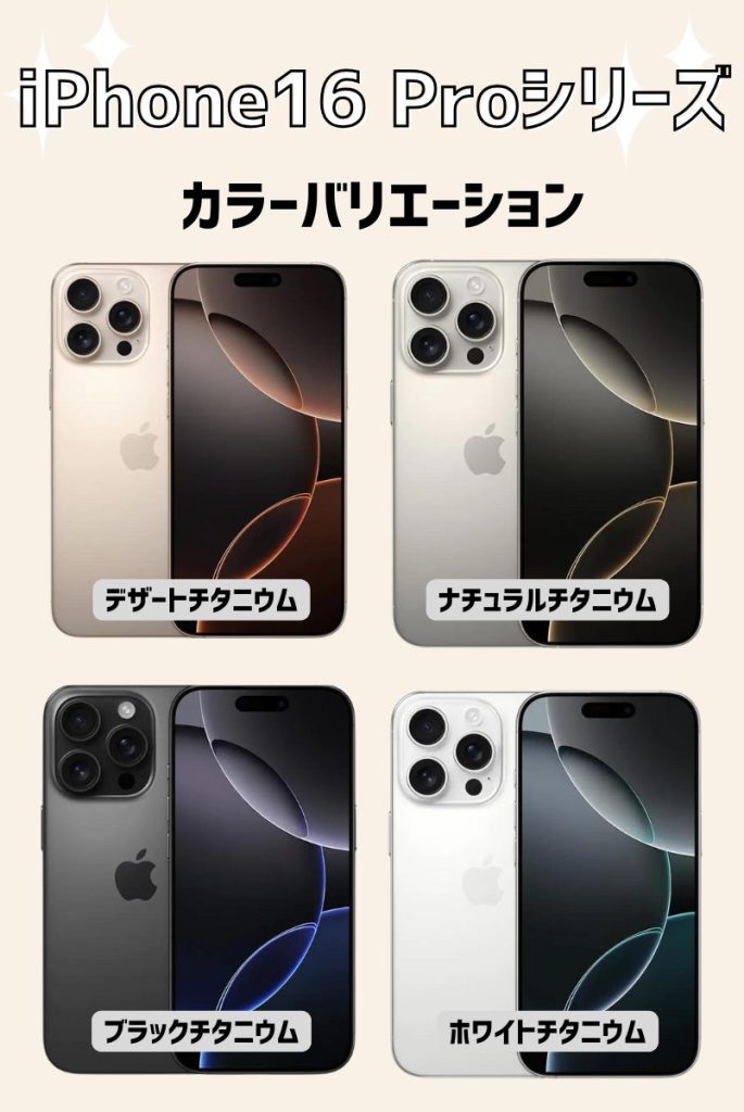 iPhone16 Proのカラーは全4色!新色デザートチタニウムが追加