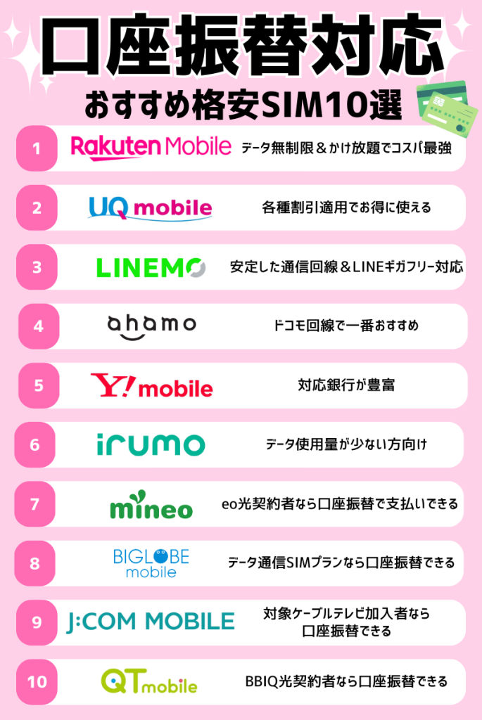 断言!口座振替対応の格安SIM10選【2025年4月最新】