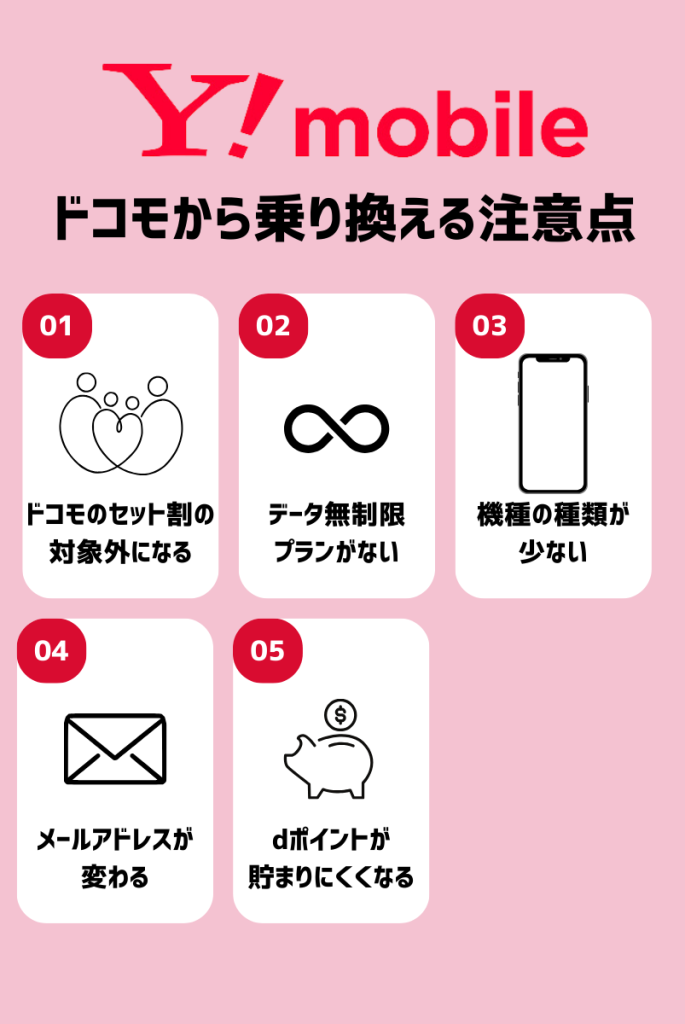 ドコモからワイモバイルに乗り換えるデメリット・注意点