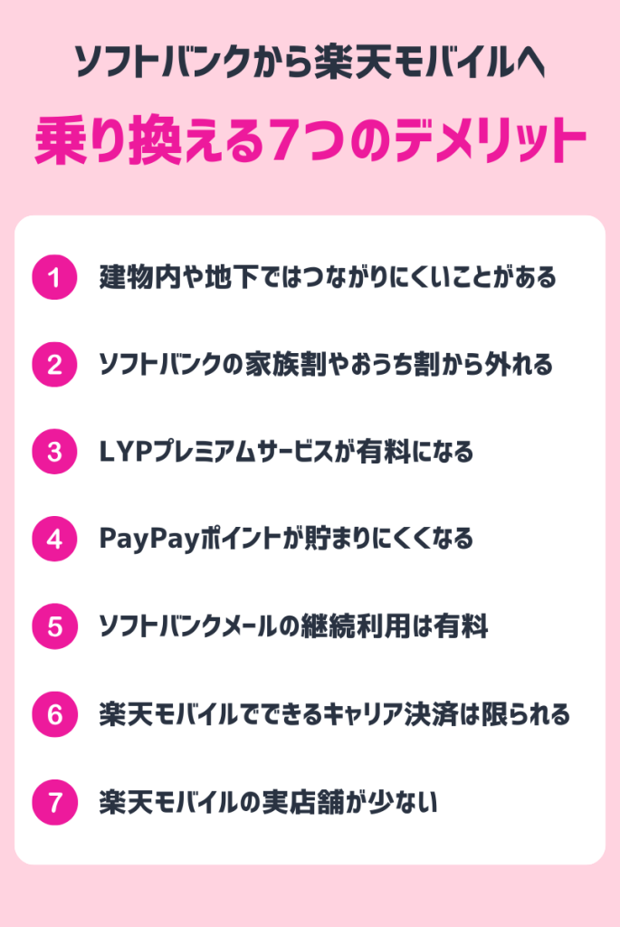 ソフトバンクから楽天モバイルに乗り換える7つのデメリット・注意点