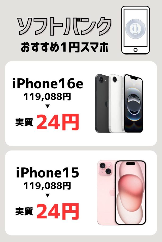 ソフトバンクの一括1円スマホ・月々1円スマホ