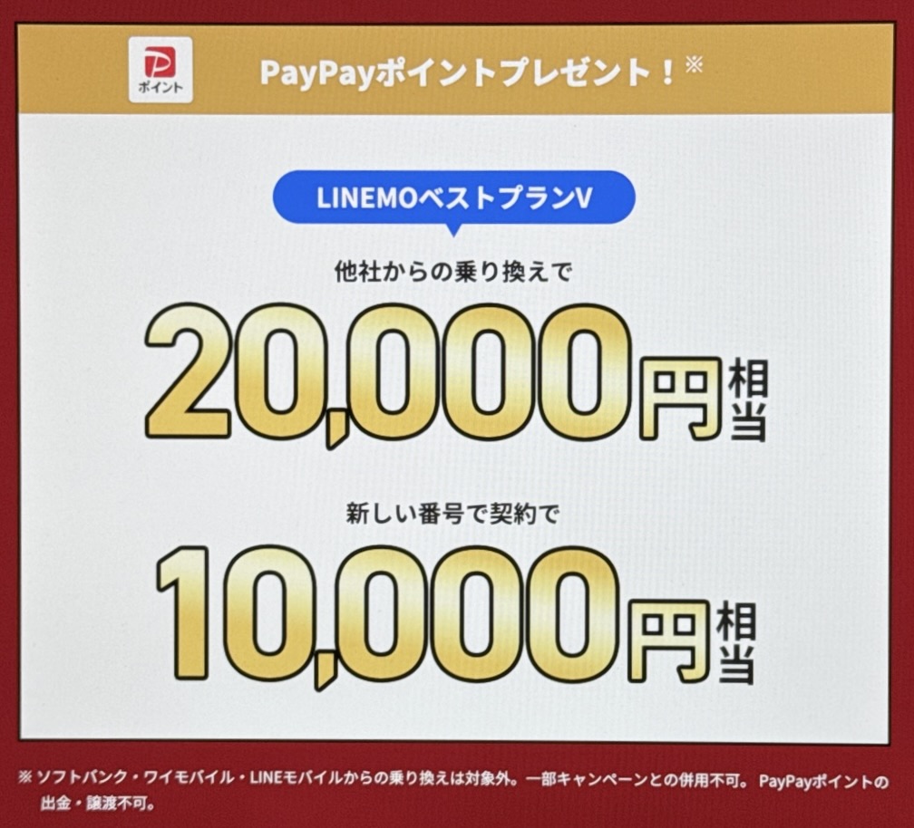 LINEMOベストプランV対象!PayPayポイントプレゼントキャンペーン