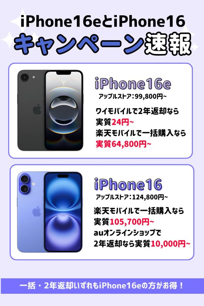 【2025年5月】iPhone16e・iPhone16キャンペーン速報