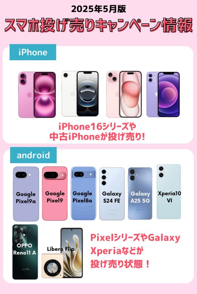 【2025年5月】スマホの投げ売りキャンペーン情報！今狙うべきスマホはこれだ！