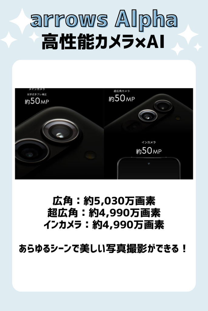 高画素カメラ+AIで高画質で美しい写真撮影が可能