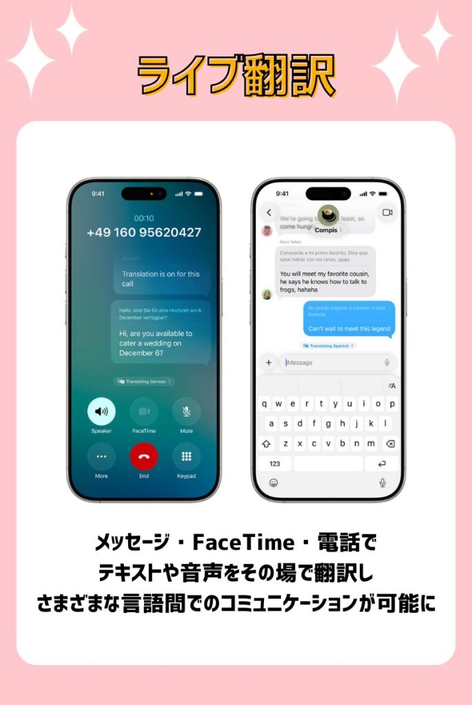 ②メッセージや電話でその場で翻訳が可能に