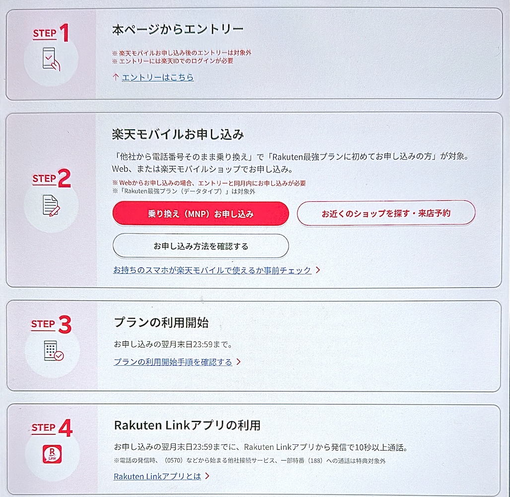 楽天モバイル キャンペーン申し込み条件