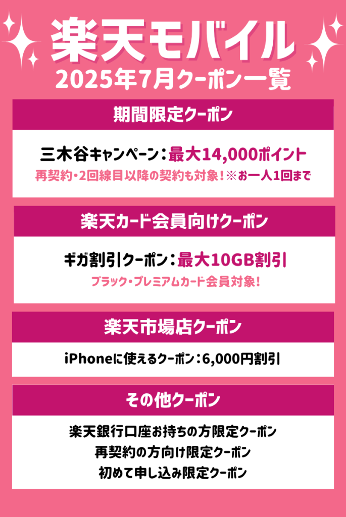 断言！【2025年7月最新】楽天モバイルで使えるクーポンコード一覧