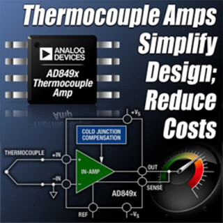 ADI、冷接点補償機能を搭載した熱電対アンプ「AD849x」ファミリを発表