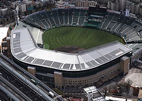 ホンダ子会社が甲子園球場に設置した太陽電池、年間計画発電量を達成