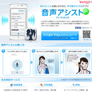 ヤフー、Android向け音声案内アプリ「音声アシスト」を実験公開