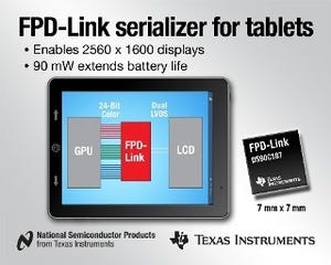 TI、タブレット向けに高解像度・低消費電力のFPD-Linkシリアライザを発表