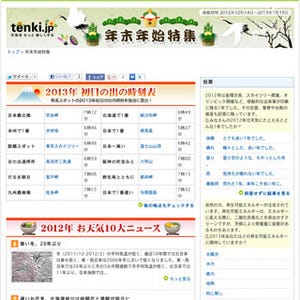 日本気象協会、2012年 お天気10大ニュースを発表 - 初日の出時刻の情報も