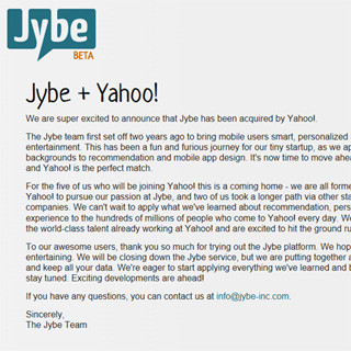 米Yahoo!、元社員が立ち上げたモバイルアプリベンチャーJybeを買収