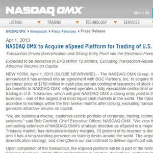 ベンチャー株式市場の「NASDAQ」を運営するNASDAQ OMXがeSpeedを取得へ