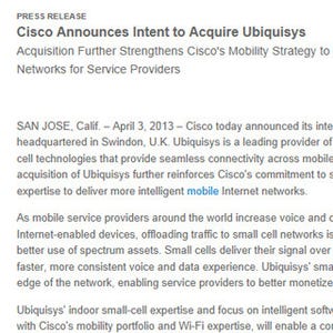 米Ciscoがフェムトセルベンダーの英Ubiquisysを買収へ