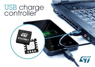 ST、シャットダウン状態のPCから充電可能なUSB充電コントローラICを発表