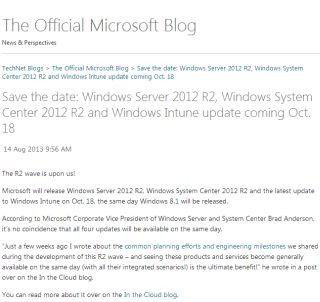 米Microsoft、Windows Server 2012 R2を10月18日より提供開始
