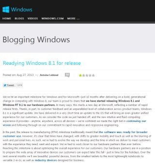 「メーカーは革新的なPCを用意」 - 米Microsoft、Windows 8.1 RTM版を出荷