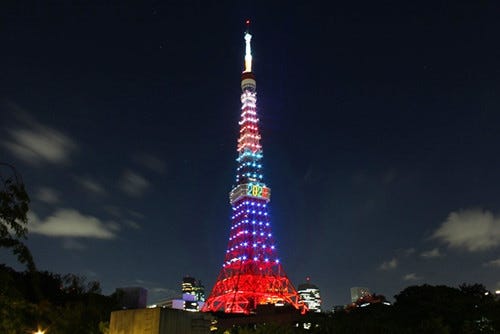 東京タワーが五輪開催を祝し期間限定ライトアップ 大展望台に の文字 Tech テックプラス