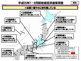 平成25年7-9月期地域経済産業調査、景況判断は「緩やかに持ち直し」と発表