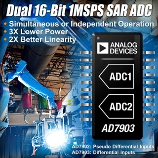 ADI、デュアル擬似差動および差動入力の16ビット 1MSPS ADCを発表