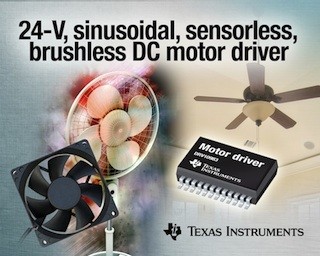 TI、騒音発生を抑える24V正弦波センサレスBLDCモータドライバを発表