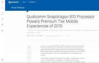 米Qualcommの最新SoC「Snapdragon 810」、ソニーなどが採用を表明