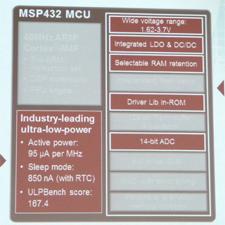 TI、Cortex-M4Fを搭載した高性能/低消費電力マイコン「MSP432」を発表