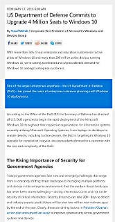 米国防総省の400万台の端末がWindows 10にアップグレード - Windows Experience Blog