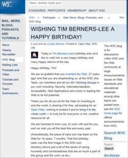 W3CがWWW考案者の一人ティム・バーナーズ＝リー氏の誕生日を祝福