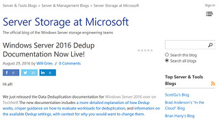 Windows Server 2016の「Data Deduplication」関連ドキュメントが公開