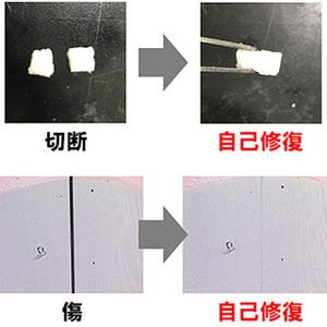 凹み傷も切り傷ももとに戻る自己修復材料 - 阪大が開発