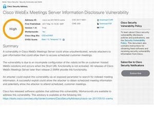 Ciscoのビデオ会議システム「WebEX」に情報窃取の脆弱性