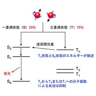 京大、有機EL素子の新しい発光機構と発光分子の設計指針を提案