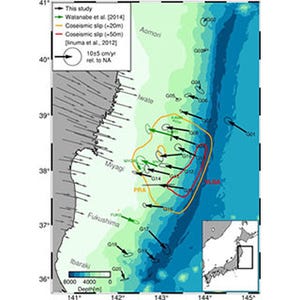 2011年東北沖地震後の海底地殻変動の特徴を明らかに - 東北大とJAMSTEC