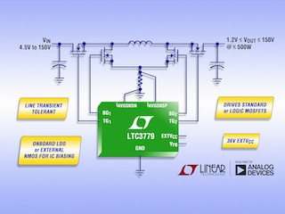 アナログ・デバイセズ、150Vの同期整流式昇降圧コントローラの新製品を販売